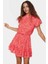 Çiçekli Mini Elbise Astarlı Kısa Kollu Dik Yaka Polyester Yazlık Dayanıklı Malzeme 1