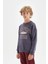 Erkek Çocuk Oversize Geniş Kalıp Bisiklet Yaka Yazı Baskılı Okul Sweatshirt D0983A824AU 7