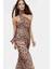 Leopar Desenli Midi Boy Tül Elbise Bodycon Kalıp Yazlık Astarlı Profesyonel Görünüm Modern Stil 1