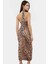 Leopar Desenli Midi Boy Tül Elbise Bodycon Kalıp Yazlık Astarlı Profesyonel Görünüm Modern Stil 2