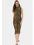 Leopar Desenli Midi Kalem Elbise Polyester Örme Kumaş Bodycon Kalıp Yazlık Dayanıklı Malzeme 1