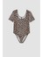 Slim Fit Dar Kesim Yuvarlak Yaka Vücuda Oturan Leopar Desenli Kısa Kollu Çıtçıtlı Body D1274AX24SM 8
