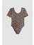 Slim Fit Dar Kesim Yuvarlak Yaka Vücuda Oturan Leopar Desenli Kısa Kollu Çıtçıtlı Body D1274AX24SM 10