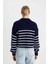 Relax Fit Polo Yaka Yarım Düğmeli Çizgili Triko Kazak C4918AX24WN 6