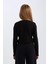 Kız Çocuk Slim Fit Dar Kesim Bisiklet Yaka Fitilli Kaşkorse Uzun Kollu Siyah Tişört D0705A824AU 6