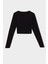 Kız Çocuk Slim Fit Dar Kesim Bisiklet Yaka Fitilli Kaşkorse Uzun Kollu Siyah Tişört D0705A824AU 9