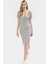 Midi Boy Örme Elbise Kare Yaka Balon Kol Bodycon Kalıp Profesyonel Görünüm Trend Tasarım 1