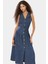 Denim Midi Elbise Gömlek Yaka Pamuk Casual Günlük Kullanım Için Kaliteli Işçilik 1