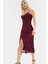 Şık V Yaka Midi Tül Elbise Örme Kumaş Bodycon Kesim Yazlık Yüksek Kalite Dayanıklı Malzeme 2
