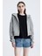 Gri Essentials Fit Kadın Zip Hoodie %100 Pamuk Kapüşonlu Düşük Omuzlu Fermuarlı Kanguru Cepli 2