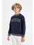 Erkek Çocuk Lacivert Oversize Geniş Kalıp Bisiklet Yaka Baskılı Sweatshirt D1911A824WN 7