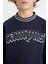 Erkek Çocuk Lacivert Oversize Geniş Kalıp Bisiklet Yaka Baskılı Sweatshirt D1911A824WN 8