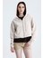 Ekru Essentials Fit Kadın Zip Hoodie %100 Pamuk Kapüşonlu Düşük Omuzlu Fermuarlı Kanguru Cepli 1