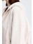 Ekru Essentials Fit Kadın Zip Hoodie %100 Pamuk Kapüşonlu Düşük Omuzlu Fermuarlı Kanguru Cepli 4