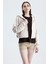 Ekru Essentials Fit Kadın Zip Hoodie %100 Pamuk Kapüşonlu Düşük Omuzlu Fermuarlı Kanguru Cepli 5