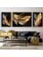 | Siyah&gold Set Tüy Kombini (Feather) |çerçeveli Temperli Cam Tablo 3lü Yatay 1