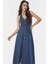 Maxi Denim Elbise Halter Yaka Volanlı Pamuk Günlük Şık Rahat Kullanım Profesyonel Görünüm 1