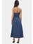 Maxi Denim Elbise Halter Yaka Volanlı Pamuk Günlük Şık Rahat Kullanım Profesyonel Görünüm 3