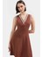 Kadın Mini Elbise V Yaka Dokuma Kumaş Belden Açılan Şık Tasarım Özel Modern Stil 1