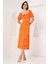 2387 Yırtmaç Detaylı Elbise - Turuncu 7
