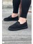 J061 Bağcıksız Ortopedik Taban Triko Cilt Erkek Klasik Günlük Ayakkabı St Siyah 1