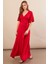 Kadın Kırmızı Kruvaze Bağlamalı Maxi Elbise EY3038 1