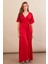 Kadın Kırmızı Kruvaze Bağlamalı Maxi Elbise EY3038 2