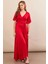 Kadın Kırmızı Kruvaze Bağlamalı Maxi Elbise EY3038 3