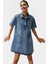 Kadın Denim Gömlek Elbise Kısa Kollu Mini Boy Pamuk Günlük Mükemmel Uyum Konforlu Kesim 2