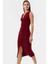 Şık Bodycon V Yaka Örme Midi Elbise Polyester Elastan Kumaştan Gündüz ve Gece Rahat Kullanım 2