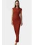 Şık Yazlık Örme Midi Elbise Bodycon Kalıp Kayık Yaka Esnek Kumaş Rahat ve 1
