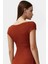 Şık Yazlık Örme Midi Elbise Bodycon Kalıp Kayık Yaka Esnek Kumaş Rahat ve 3