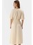 Kadın A Kesim Midi Elbise Keten Görünümlü Polyester Kuşaklı V Yaka Yüksek Kalite Zarifane Tasarım 3