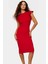 Kadın Pamuklu Bodycon Midi Elbise Volanlı Kollu Rahat Günlük Trend Tasarım Seçkin Malzeme 1