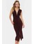 Şık Bodycon V Yaka Örme Midi Elbise Polyester Elastan Kumaştan Gündüz ve Gece Rahat Kullanım 1
