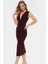 Şık Bodycon V Yaka Örme Midi Elbise Polyester Elastan Kumaştan Gündüz ve Gece Rahat Kullanım 2