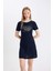 Coool Bodycon Vücuda Oturan Bisiklet Yaka Baskılı Fitilli Kaşkorse Kısa Kollu Mini Siyah Elbise D4502AX24AU 7