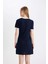 Coool Bodycon Vücuda Oturan Bisiklet Yaka Baskılı Fitilli Kaşkorse Kısa Kollu Mini Siyah Elbise D4502AX24AU 10