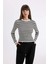 Fitted Bisiklet Yaka Çizgili Ribana Kazak D4882AXNS 8
