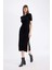 Fitted Polo Yaka Kısa Kollu Yırtmaçlı Midi Triko Elbise D4914AXNS 7