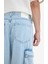 %100 Pamuk Baggy Fit Geniş Kalıp Normal Bel Geniş Paça Kargo Cepli Jean Pantolon C7376AX24AU 6