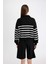Regular Fit Yarım Fermuarlı Dik Yaka Çizgili Kalın Sweatshirt D5297AX24AU 7