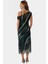 Bodycon Midi Tül Elbise Şık Asimetrik Yaka ve Çiçek Desen Uzun Ömürlü Özenle Seçilmiş 2