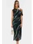 Bodycon Midi Tül Elbise Şık Asimetrik Yaka ve Çiçek Desen Uzun Ömürlü Özenle Seçilmiş 3