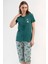Pamuklu Kadın Tamamı Düğmeli Kısa Kol Kaprili Pijama Takım , 408386 1