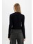 Fitted Dik Yaka Basic Düz Fermuarlı Fitilli Kaşkorse Crop Siyah Hırka D5124AX24AU 6