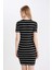 Coool Bodycon Vücudu Saran Bisiklet Yaka Çizgili Fitilli Kaşkorse Kısa Kollu Mini Elbise D5987AXNS 6
