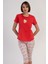 Pamuklu Kadın Kısa Kol Kaprili Pijama Takım , 408369 1