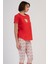 Pamuklu Kadın Kısa Kol Kaprili Pijama Takım , 408369 2