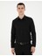 Siyah Slim Fit Armürlü Uzun Kollu Gömlek 1